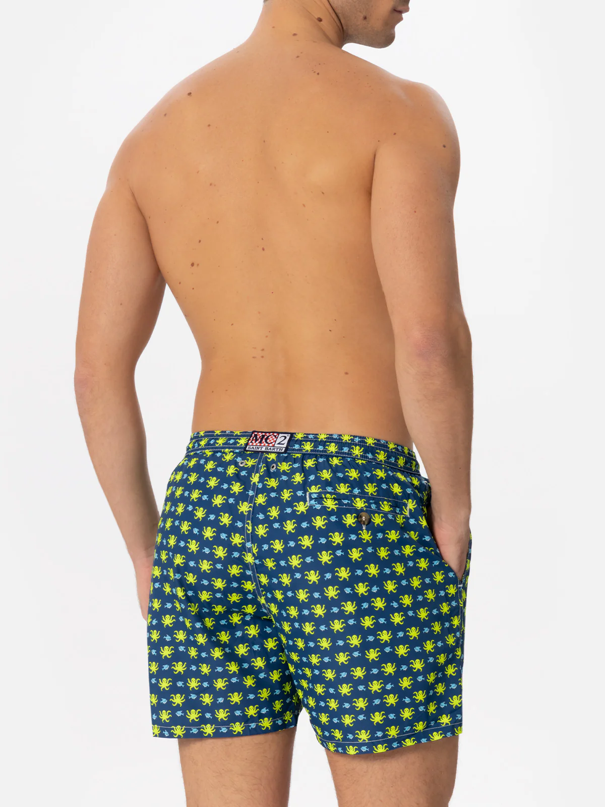 Klassieke zwembroek voor heren | Print met groene vissen en gele octopus | Sneldrogend | Saint Barth