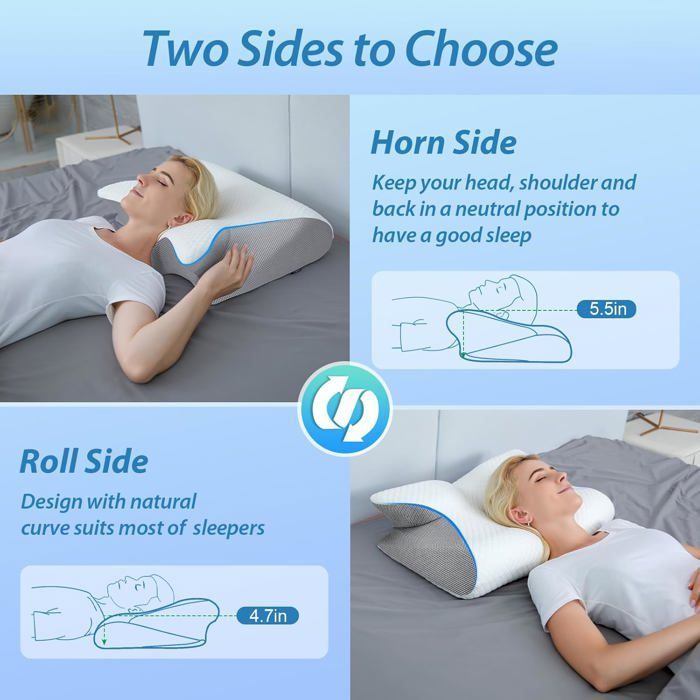 Almohada cervical ergonómica, almohada ortopédica de espuma viscoelástica para el cuello, almohada para dormir de lado o boca arriba.