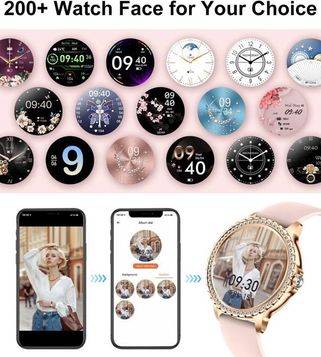 Smartwatch Bluetooth da donna con chiamate, compatibile con Android e iOS, tracker di attività sportiva e fitness, schermo HD da 1,32