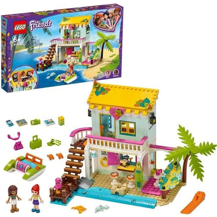 LEGO®  Friends 41428 La Maison sur la Plage avec Mini Poupées et 2 Animaux, Jeu de Construction pour Enfant de 6 ans et +
