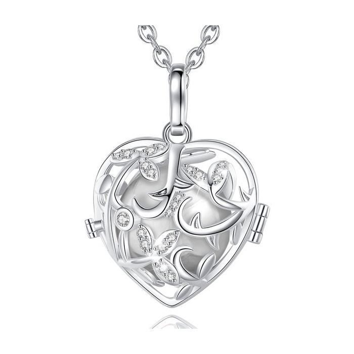 Bola de Grossesse Cage Coeur à fleurs strass Boule Argentee Collier