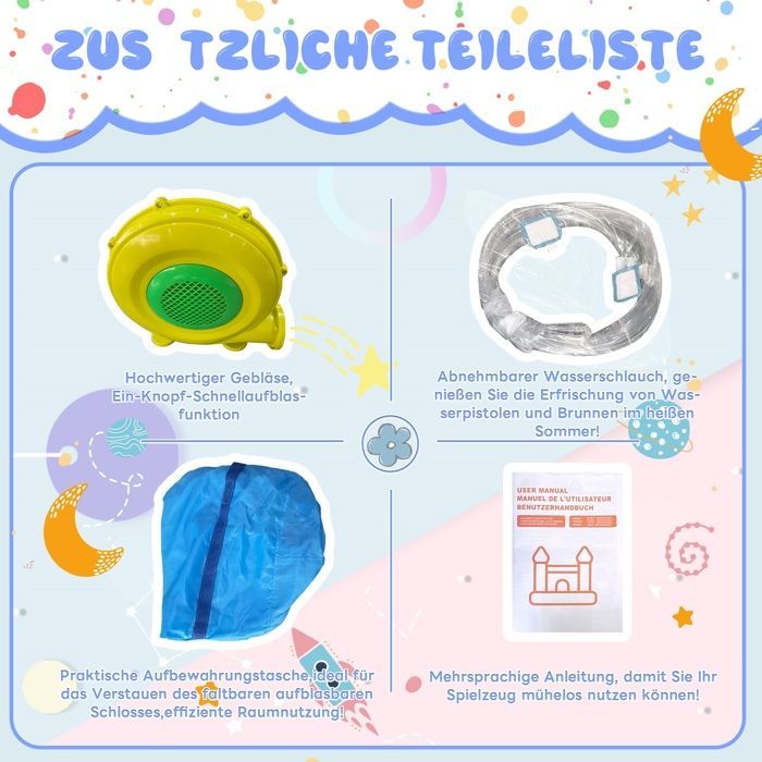 Castillo hinchable para niños, parque acuático al aire libre + cama elástica, tobogán, fuente, tienda de pistolas de agua, toldo.