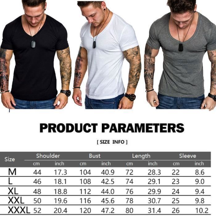 Pack de 3 camisetas para hombre - FONDUPIN - Camiseta de manga corta con cuello en V - Negro, blanco, gris oscuro - Corte ajustado