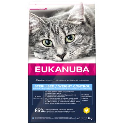 x 2 kg Eukanuba Trockenfutter für Katzen – 1 kg extra gratis!*