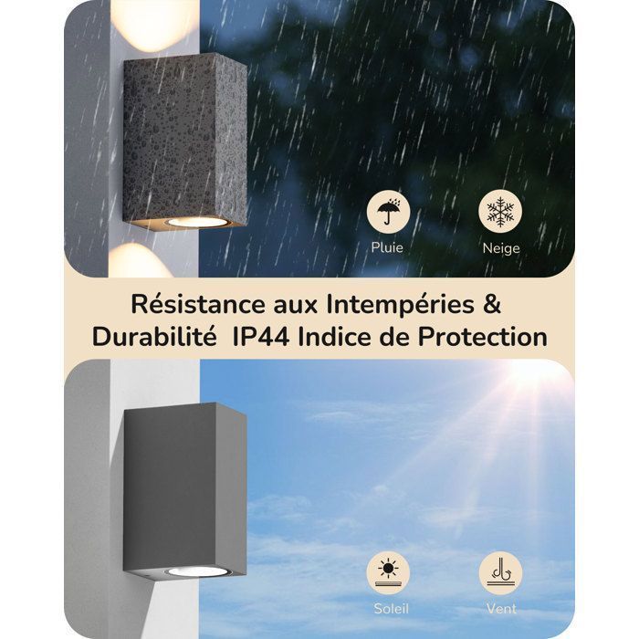 EDISHINE 2 PCS Applique Murale Extérieure Intérieure IP44, Douille GU10, Ampoule non Incluse, Gris Foncé, Éclairage d'Extérieur