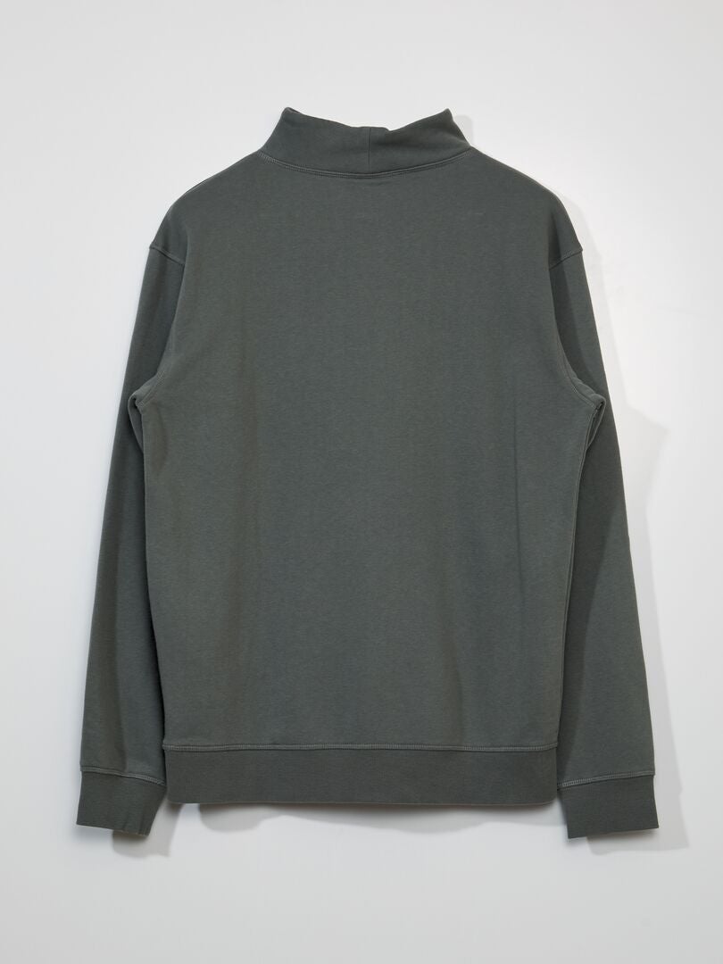 Trui met hoge hals van fleece met ritssluiting - grijsgroen