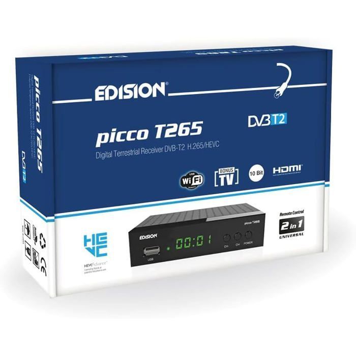 Receptor Picco T265, TNT H265 HEVC de alta definición, DVB-T2, compatible con Wifi, control remoto IR 2 en 1