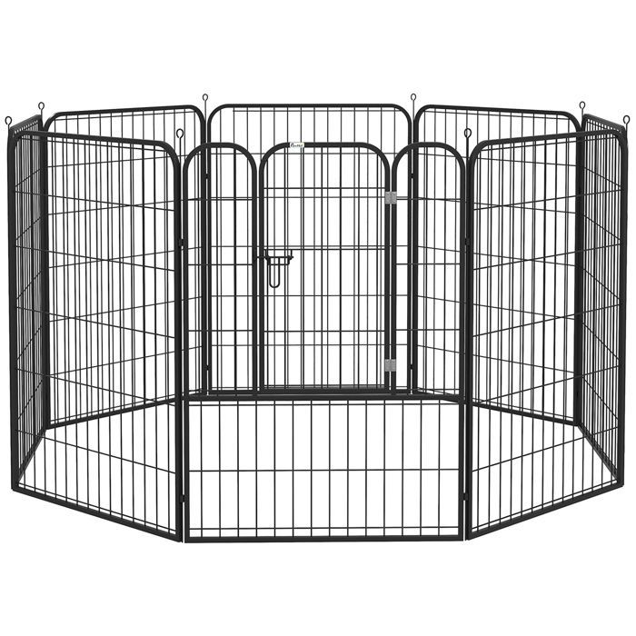 Parque de lujo PawHut - Estructura modular de acero con revestimiento epoxi y puerta con cerradura para perros, conejos y roedores - Acero - 80x100cm - Negro