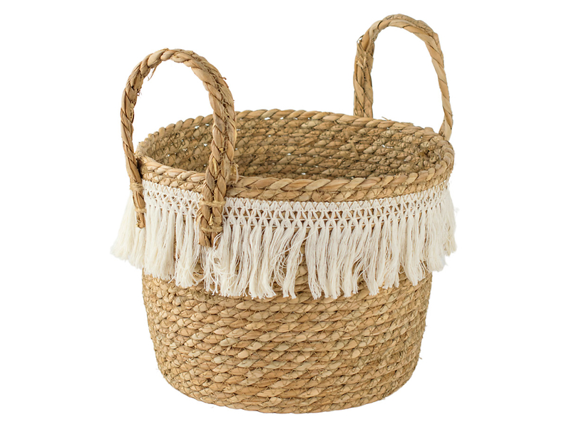 Kosz naturalny pleciony z frędzlami M 34 cm
