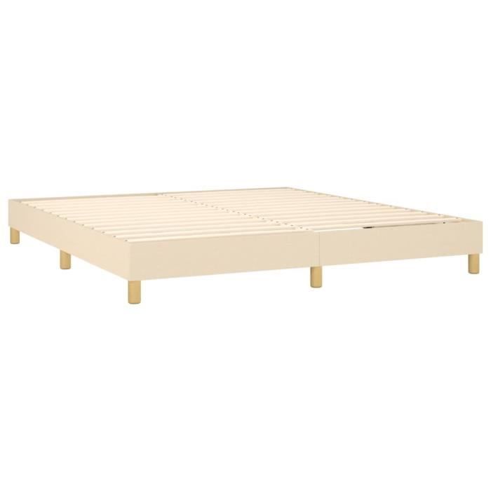 Base de cama tapizada - AKOZON - 180x200 cm - Tela color crema - 2 plazas - Con somier de muelles
