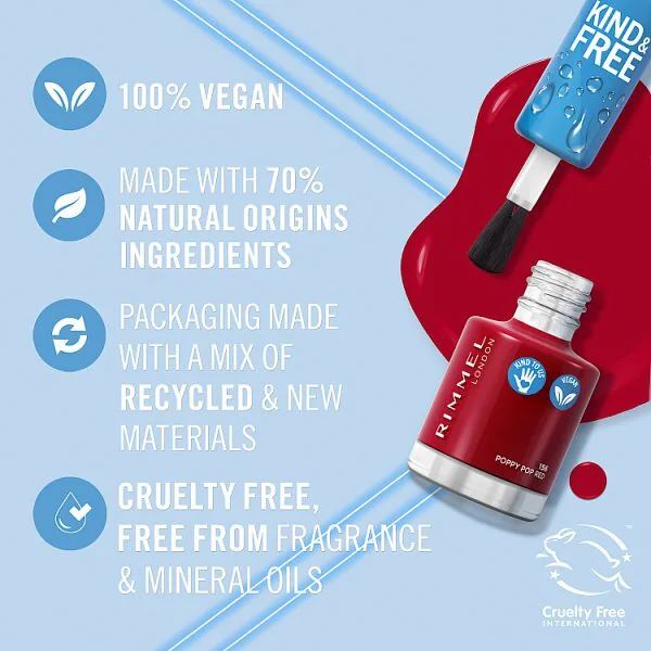 Lak na nehty Rimmel Kind & Free Clean 3,7 g, odstín Poppy Pop Red