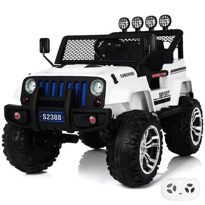 JEEP Style 4x4 Voiture Électrique 12V - Blanc - 2 à 6 ans - 4 Moteurs - Pneus EVA - Bluetooth - 35kg