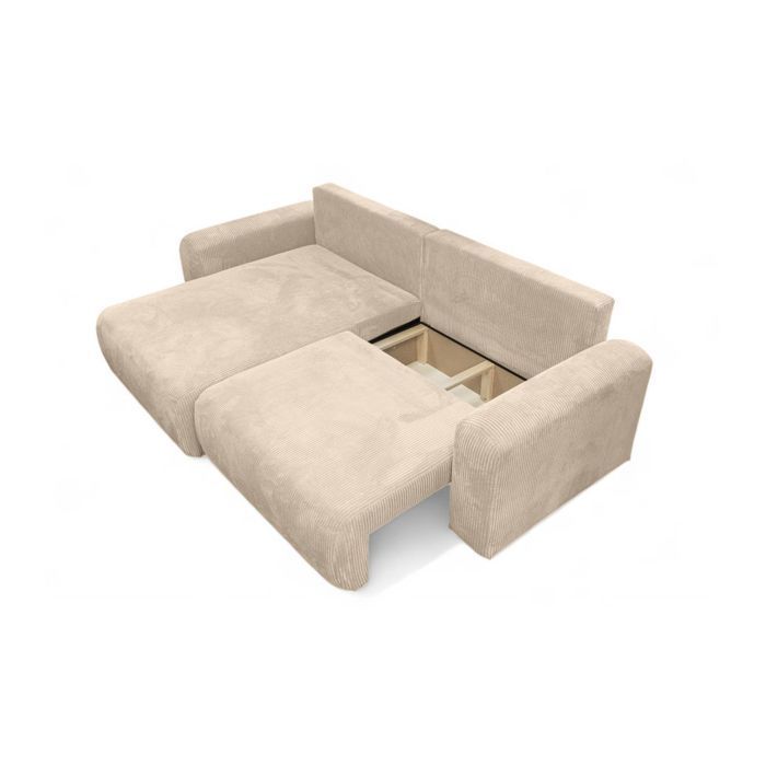 Canapé ALYA d'angle compacte réversible et convertible 4 places en velours côtelé - Beige