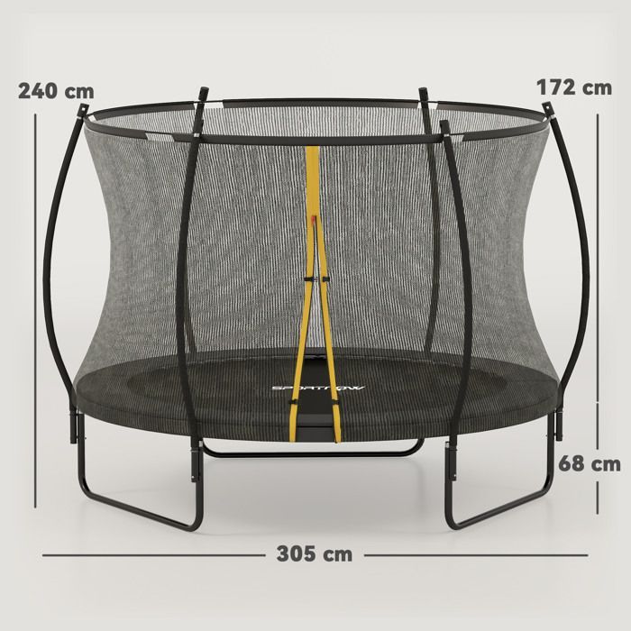 Trampolino da giardino - SPORTNOW - Ø 305 cm - rete di sicurezza - gambe in acciaio a forma di U - 54 molle ad alta tensione - nero