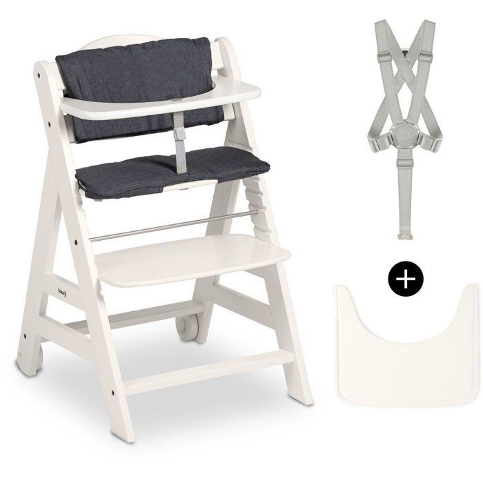 Seggiolone - HAUCK - BETA+ - Regolabile - Da 6 mesi a 90 kg - Legno certificato FSC - Cintura di sicurezza a 5 punti - Ruote - Bianco
