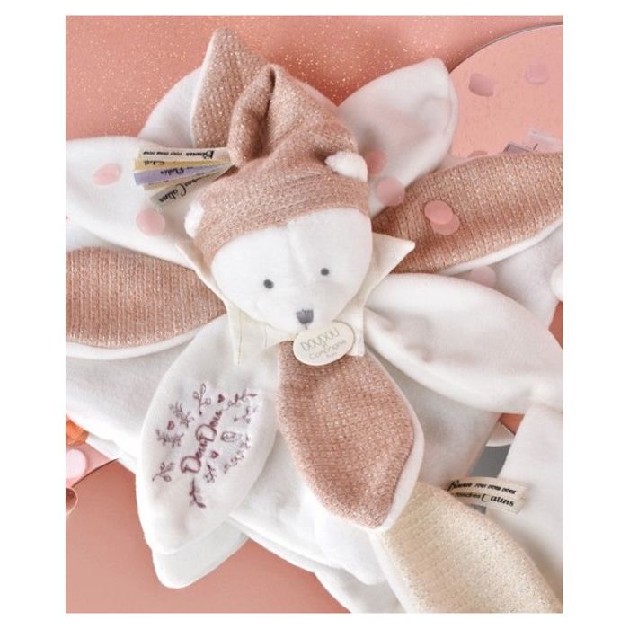 Doudou plat petales Ours Rose - 25 cm - Collection Anniversaire