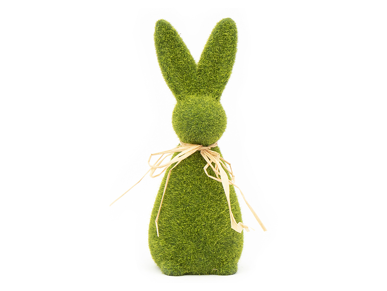 Figurka ceramiczna Zając z kokardą flokowany 21 cm zielony