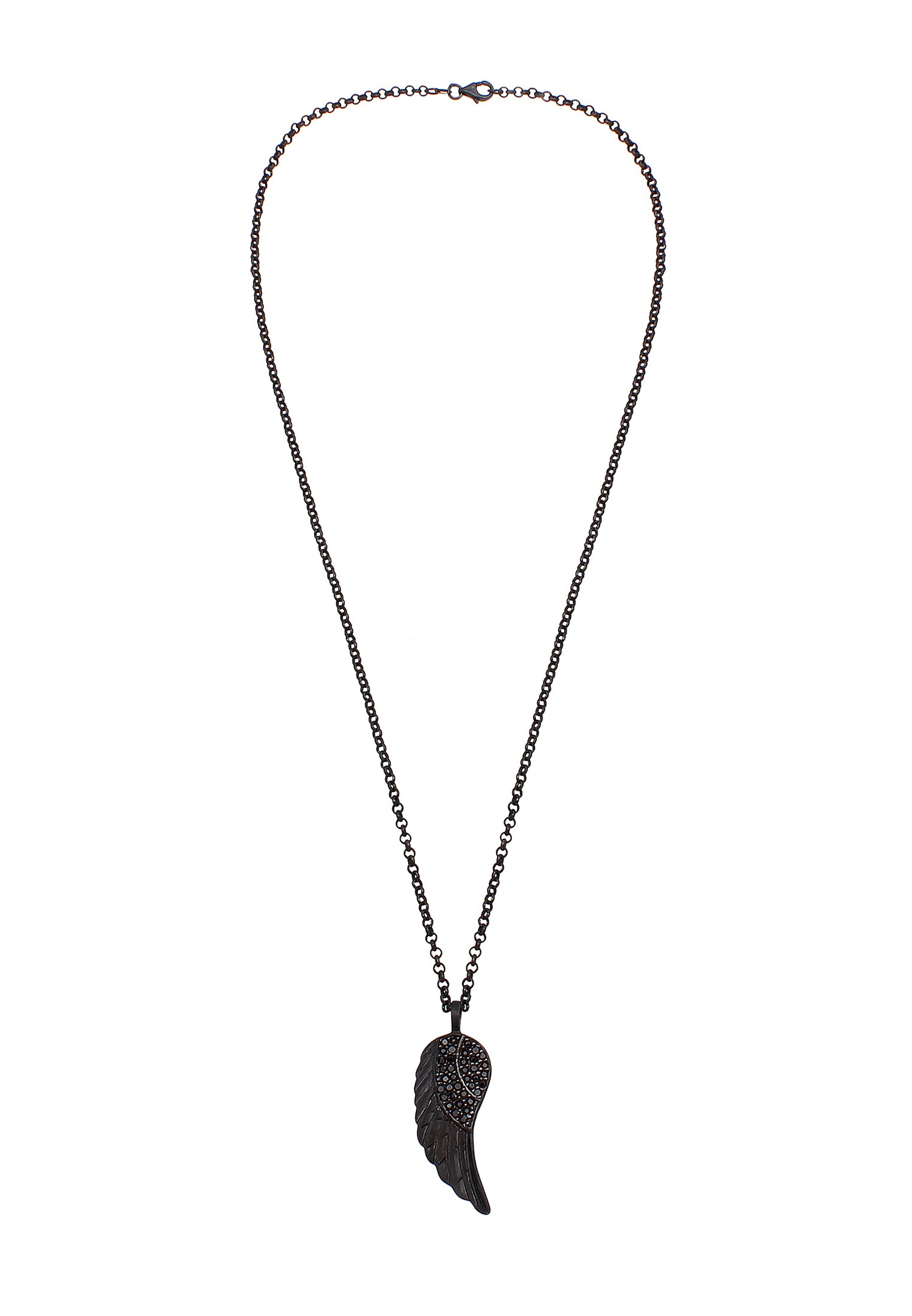 KUZZOI Pendentifs Ailes Oxydé Noir Cristaux Zircone Collier Hommes (925/1000) Argent