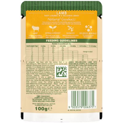 James Wellbeloved Puppy & Junior Grain Free Bustine - Agnello con Verdure