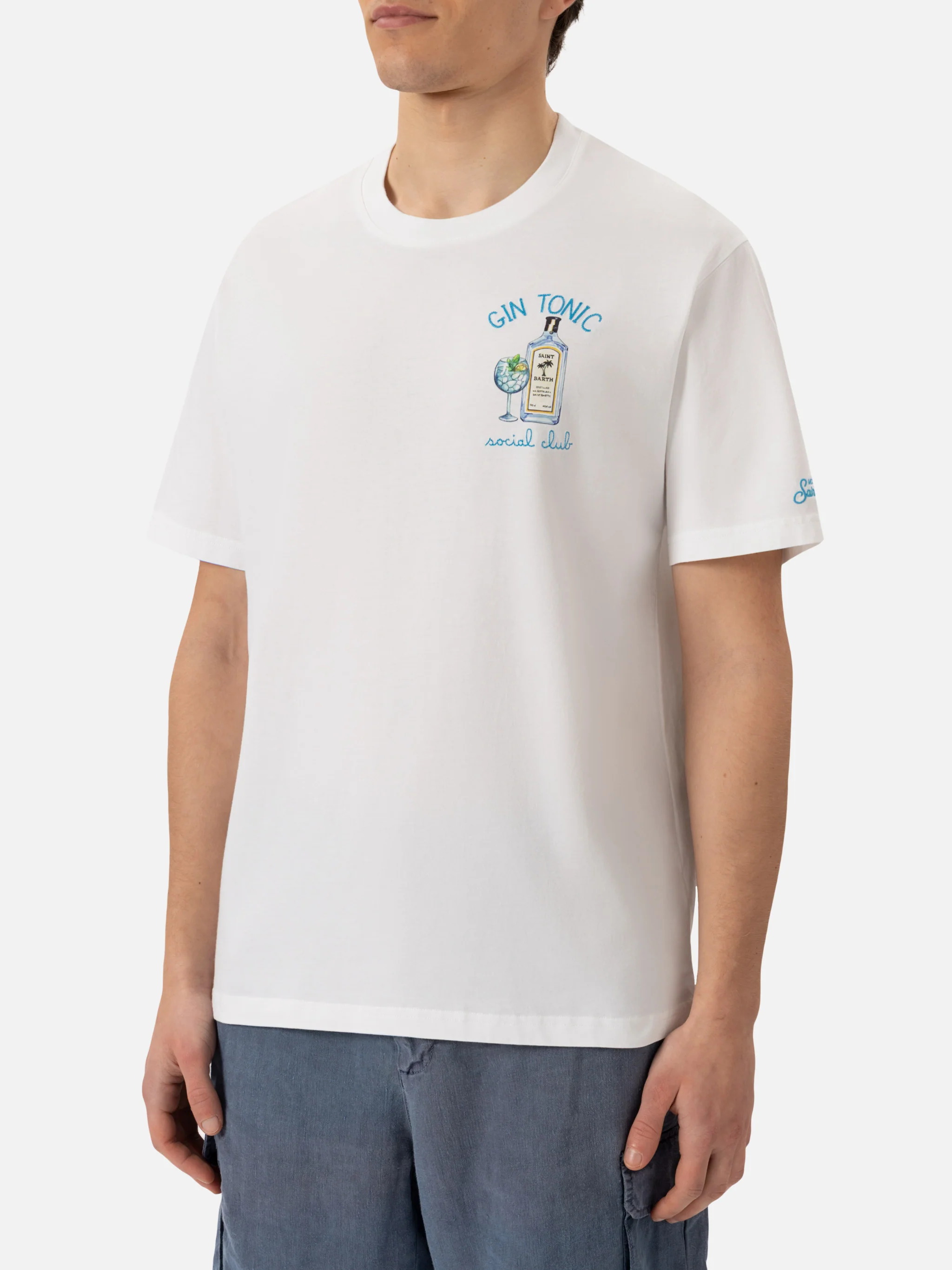 Herre-T-shirt i økologisk bomuld med Gin Tonic Social Club-broderi