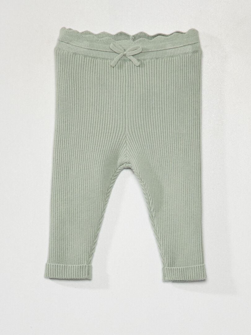 Geribbelde gebreide legging - GROEN