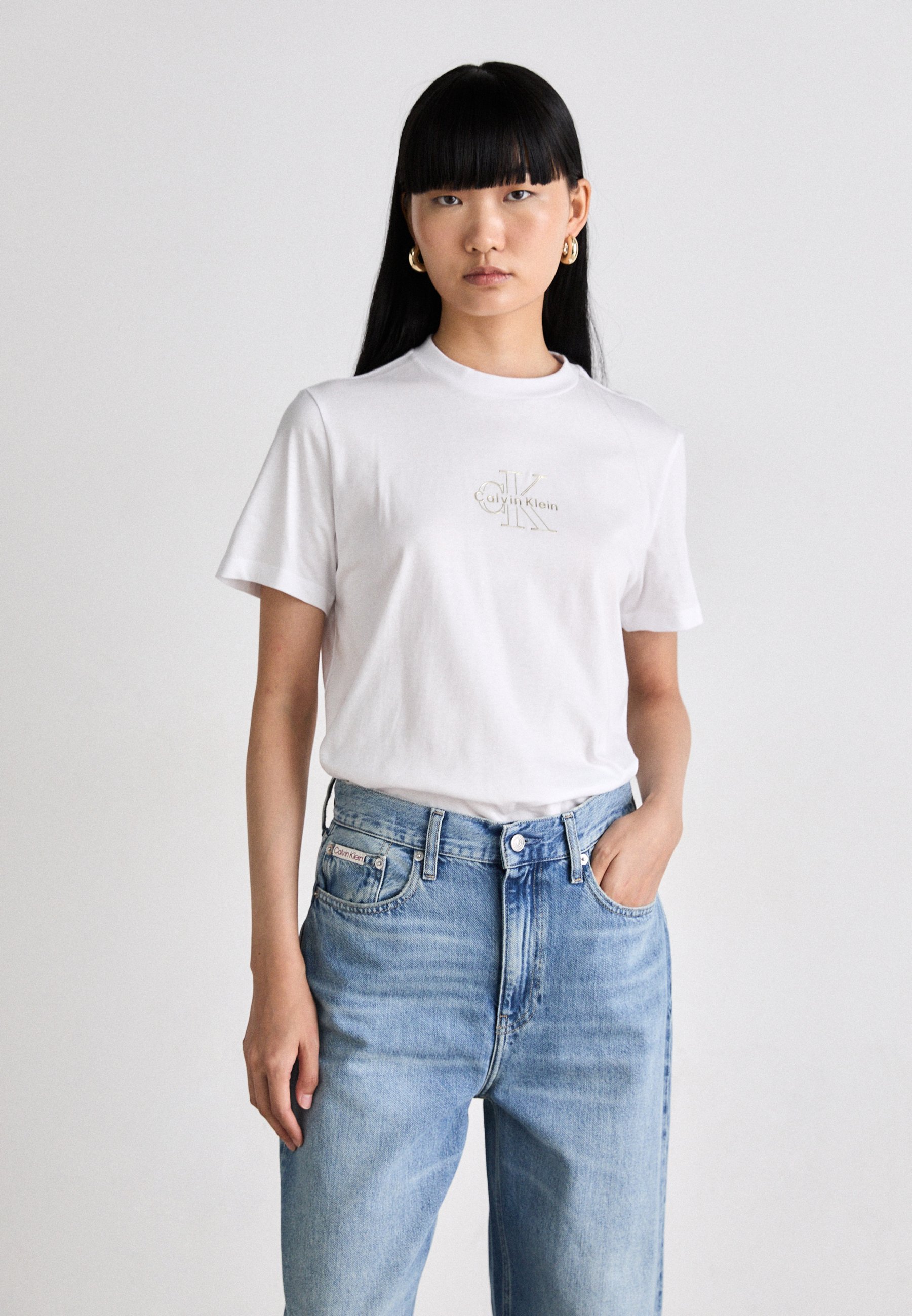 Calvin Klein Jeans CLASSIC FOIL MONOLOGO TEE - T-shirt stampata - bianco brillante
