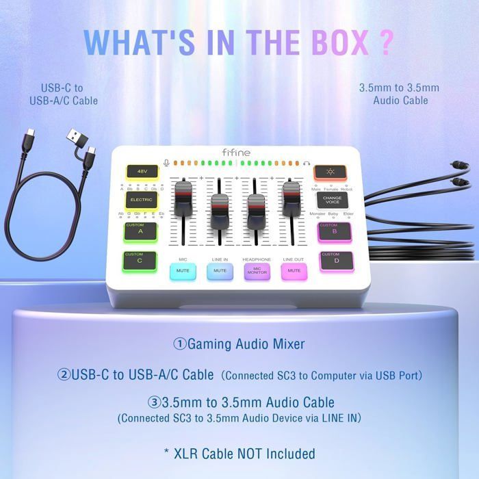 FIFINE Gaming Audio Mixer Streaming RGB PC Mixer for Podcast Recording