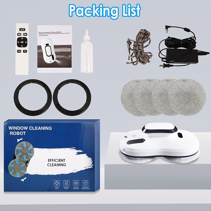 Robot limpiacristales, succión de 3800 PA, pulverización eléctrica, mando a distancia, sistema anticaída, depósito de agua de 30 ml, 3 modos de limpieza.