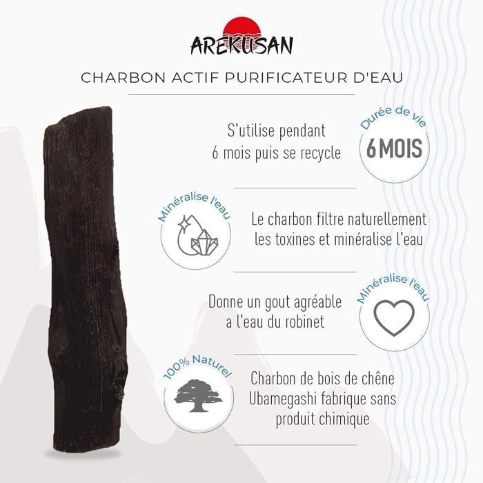 Arekusan Kishu Binchotan 3 Gros Charbon actif purificateur grand volume eau authentique de Wakayama au Japon Filtre l'eau du robinet