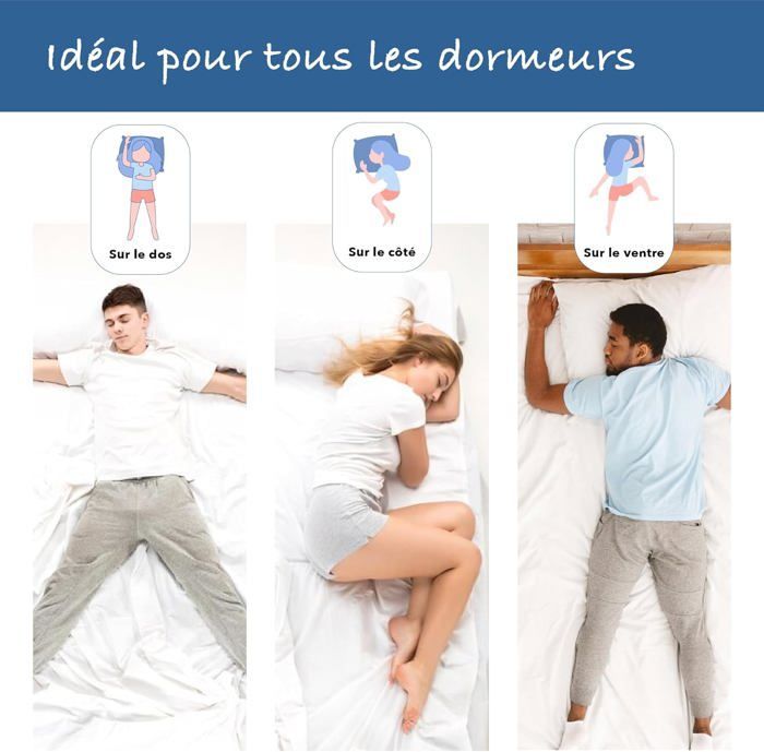 LazyBearHome Oreiller 60x60 Lot 2, Housse Percale Coton, Garnissage Fibre Creuse siliconée, Ajustable Hauteur, Marque FR Fabriqué