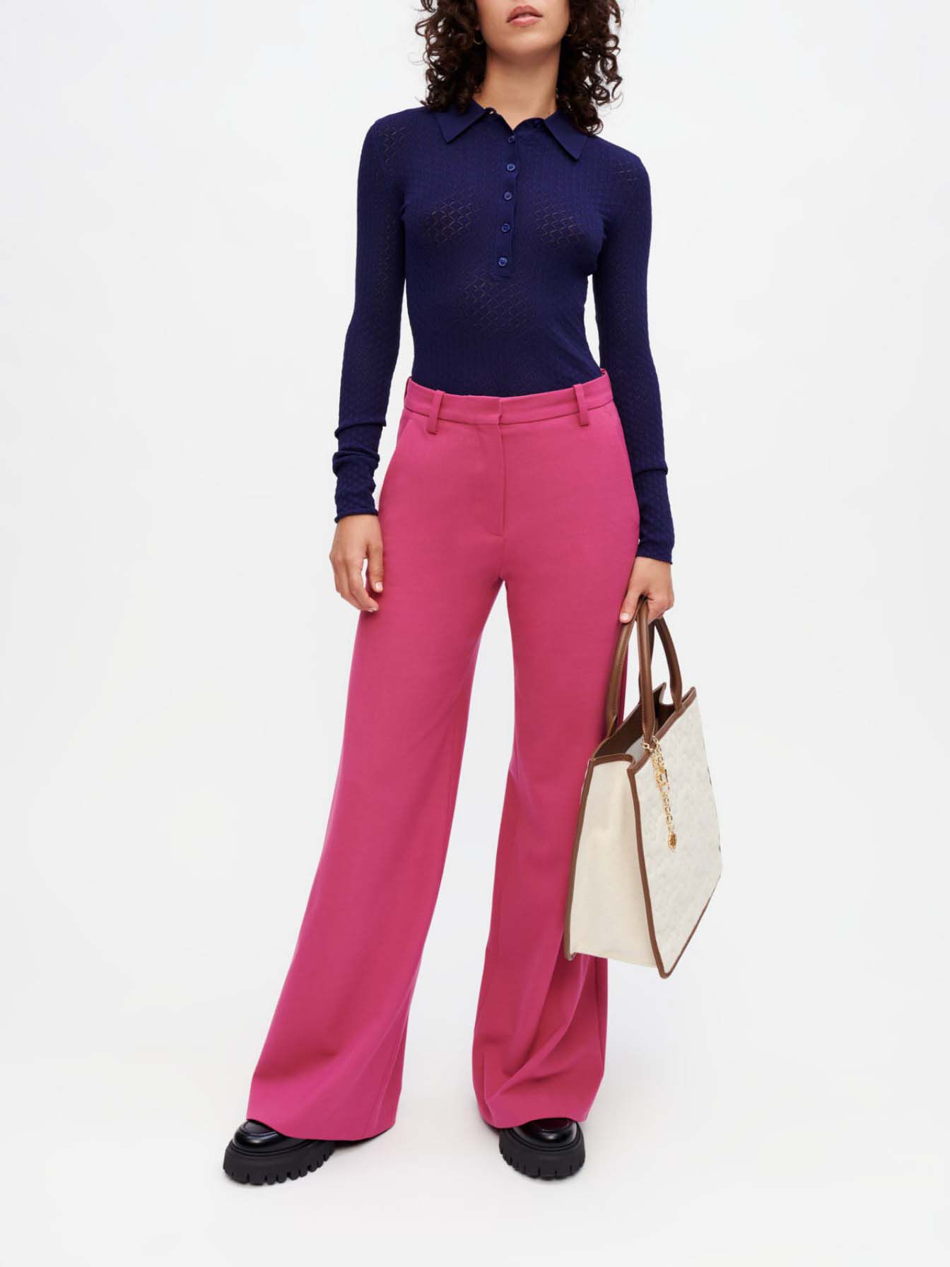 Pantaloni de costum elastici, cu croi larg - Bois de Rose