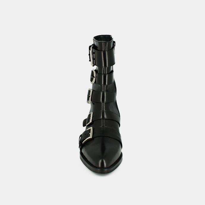 Boots à sangles et bouts pointus  en cuir noir