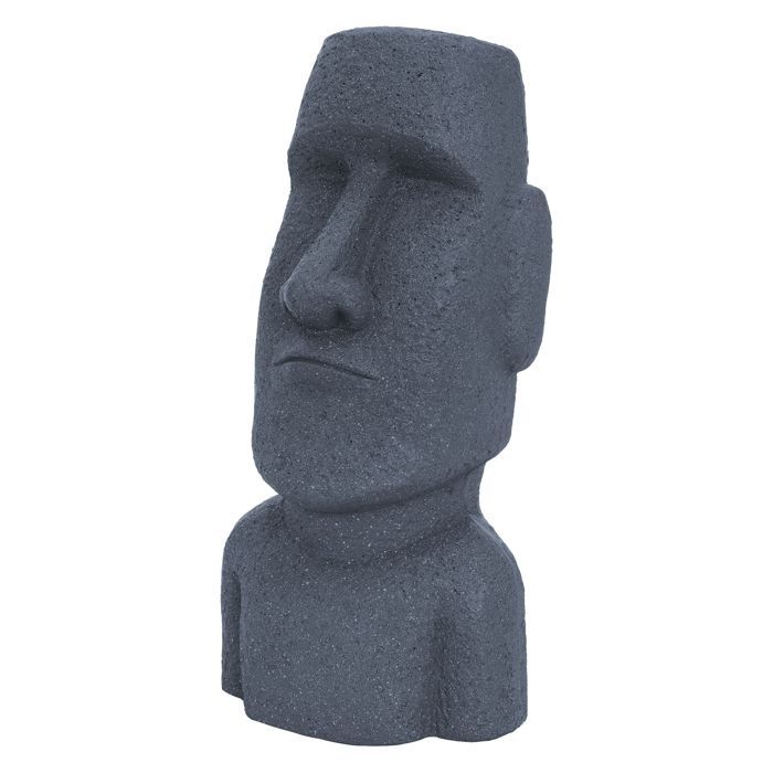 ECD Germany Statue Décorative Île de Pâques Rapa NUI Moai Tête 56 cm Haut Figure Résine Pierre Moulée Gris Ornament Jardin