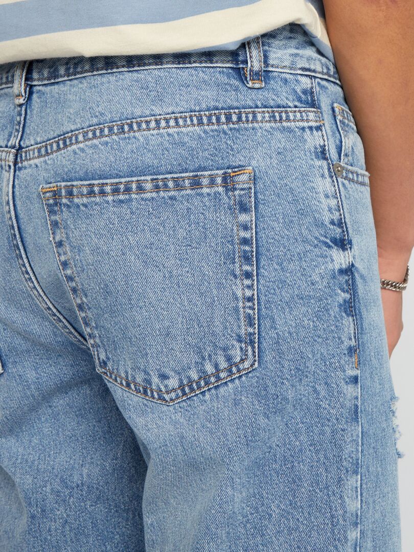 Wijde jeans met slijtageplekken - BLAUW