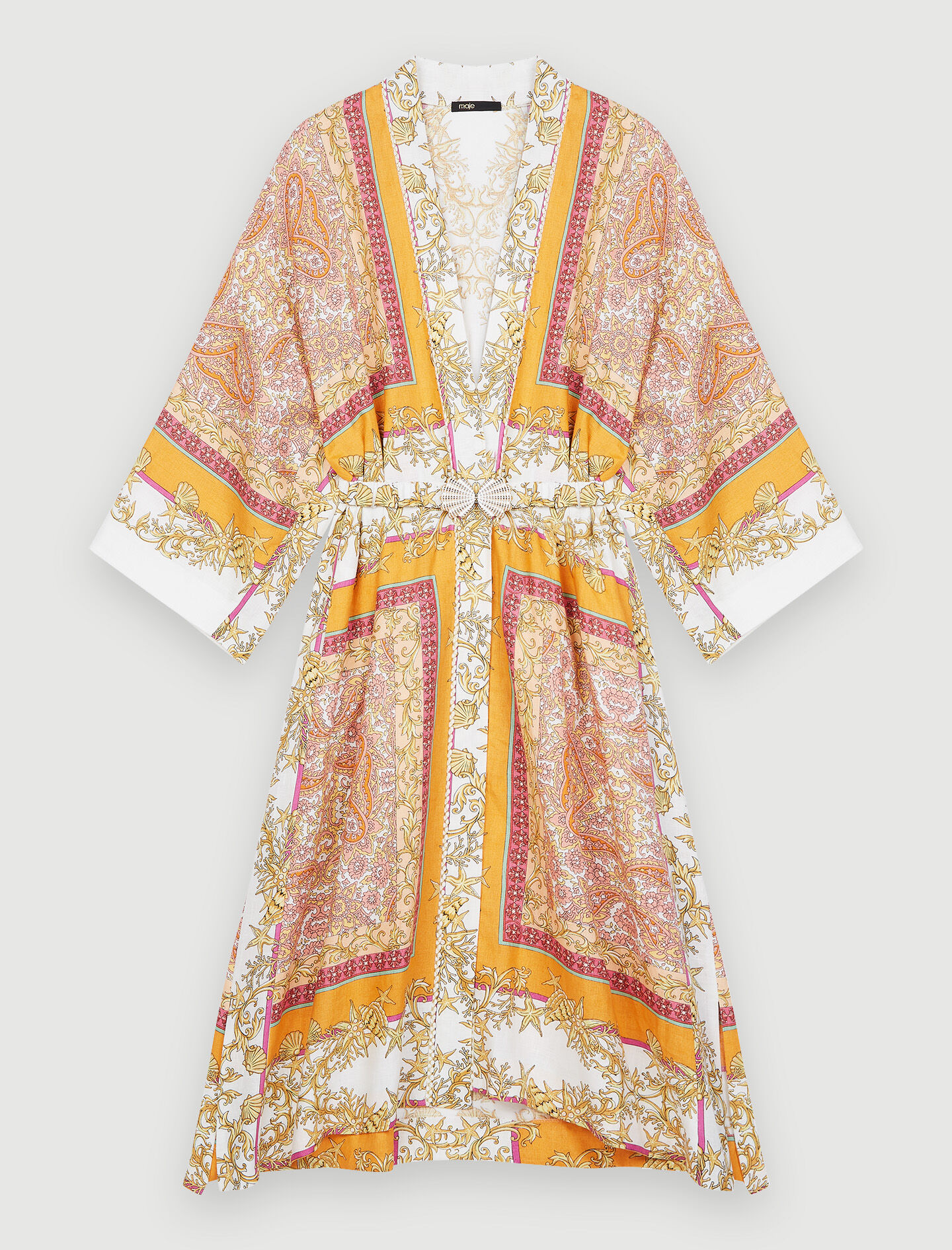 Kimono din in cu eșarfă imprimată - Foulard Coquillage