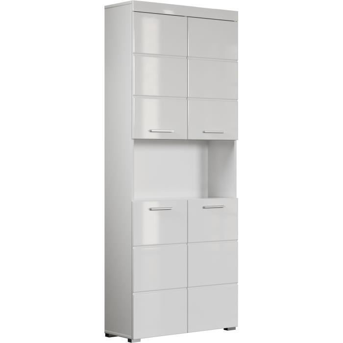 Bathroom cabinet, double column - 4 doors + 1 niche - W73 x D31 x H190 cm - White - AMANDA