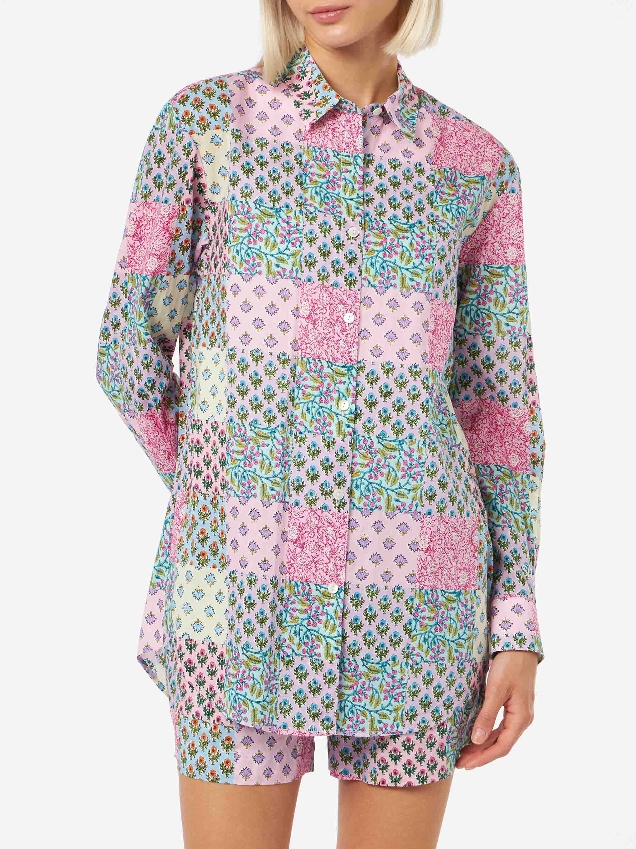 Brigitte Damen-Baumwollbluse im Oversize-Stil mit Blumenmuster