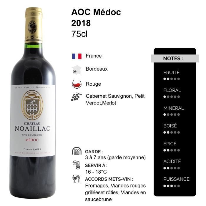 Château Noaillac Rouge 2018 - Caja de 6 x 75cl - Vino tinto Burdeos - Denominación AOC Médoc - Variedades de uva: Cabernet Sauvignon, Petit