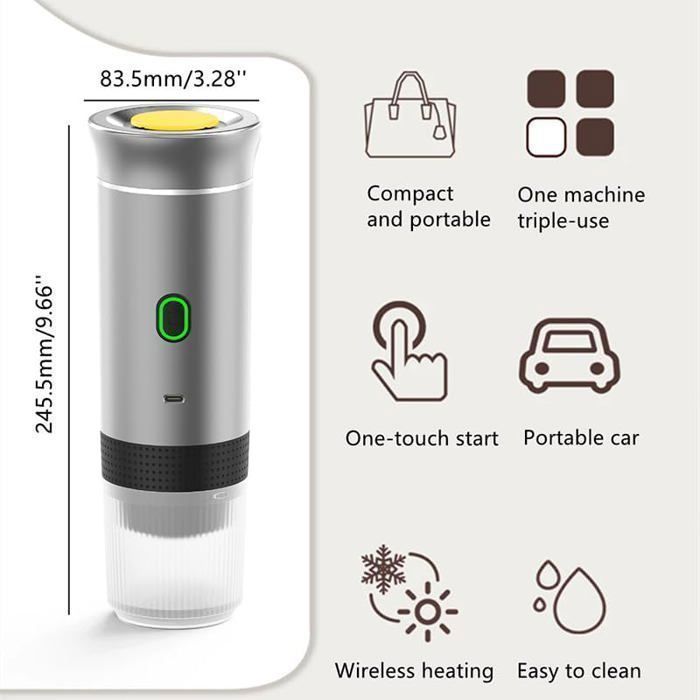 Portable Coffee Maker - Espresso Machine - 12V - Electric Heating - 19 bar - Black