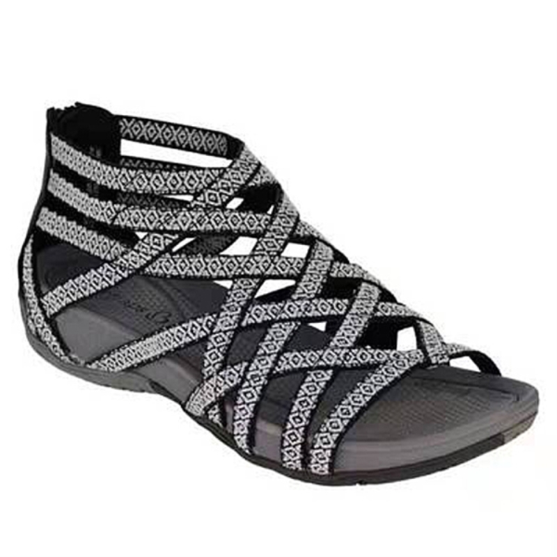 Sandálias femininas de verão com bico redondo, plataforma vazada, estilo gladiador, casuais, com bico fechado, tamanhos grandes e estampa de leopardo.