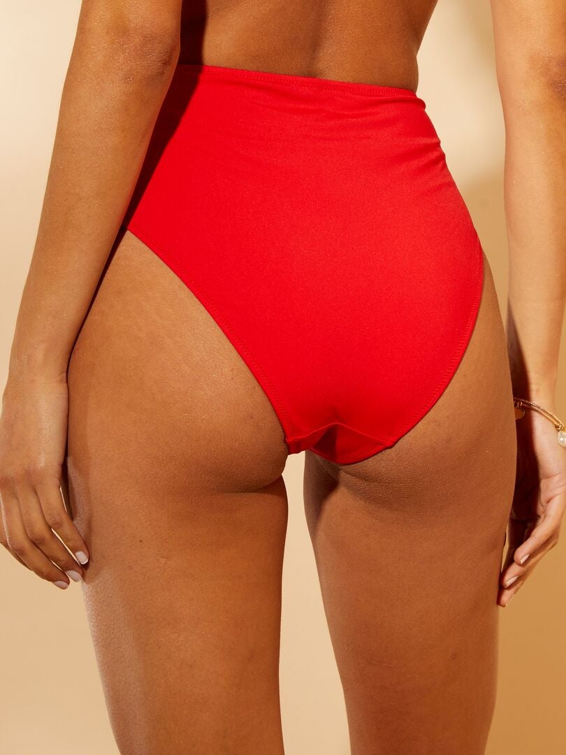 Bikinibroekje met hoge taille en plooien - rood