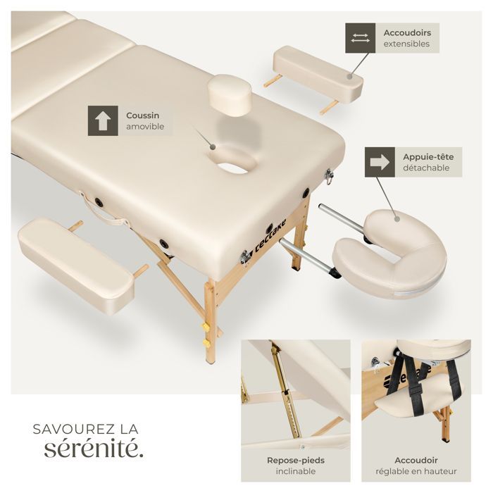 Camilla de masaje - TECTAKE - Camilla de tratamiento plegable de 3 secciones con bolsa de transporte 218 x 102 x 90 cm - Beige