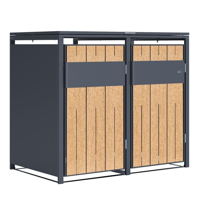 Copertura metallica per bidoni AXI Luke, effetto antracite/legno - Copertura per 2 contenitori - Max. 240L - Copertura per bidoni da esterno