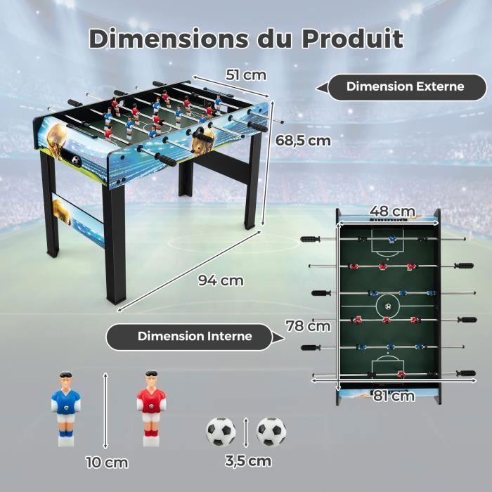 COSTWAY Tafelvoetbaltafel 94 cm voor 4 volwassenen en kinderen - 2 scoreborden van 10 punten - 14 kleurrijke spelers - 2 ballen - 4 afneembare poten - Hout