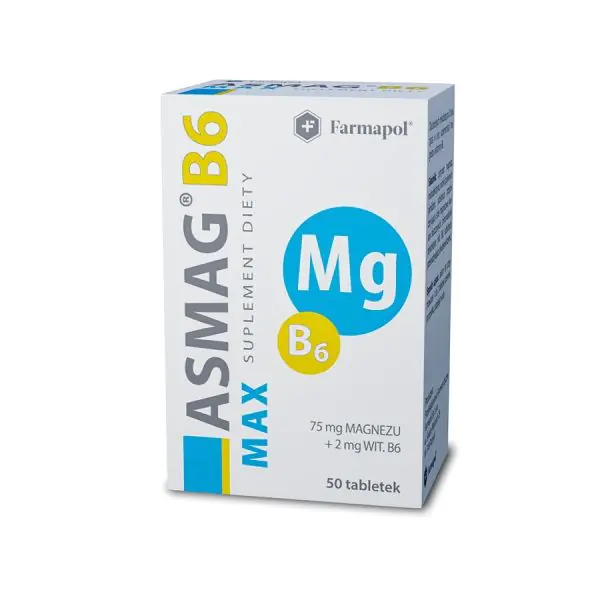 Asmag B6 Max, Suplement diety z magnzem i wit. B6, Tabletki