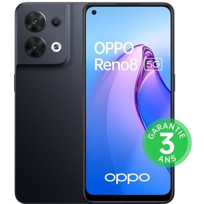 Smartphone - OPPO - Reno8 - 256 GB - 5G - Negro brillante - Cámara trasera dual