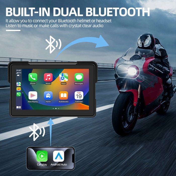 Pantalla de navegación para motocicleta de 7 pulgadas, resistente al agua, Bluetooth, portátil, inalámbrica, compatible con CarPlay, Android Auto y reproductor MP5.