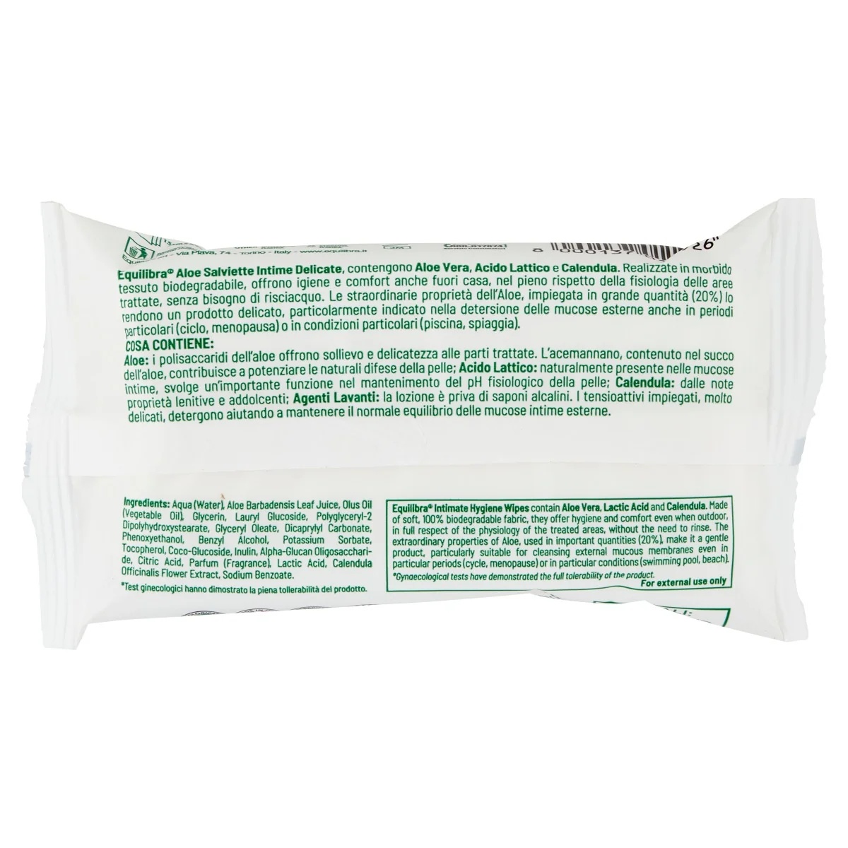 Lingettes intimes EQUILIBRA Equilibra à l'aloe vera, 12 pièces, à l'acide lactique et au calendula