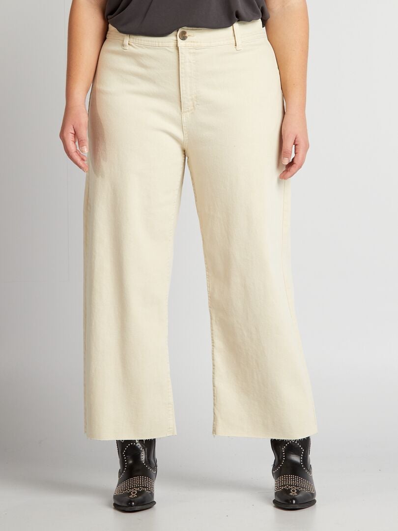 Calça jeans folgada de cintura alta - BEGE