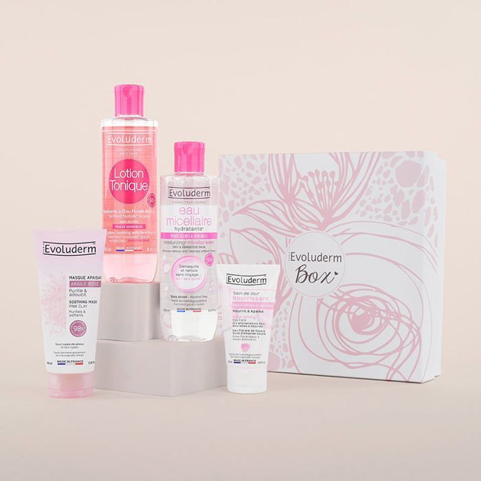 EVOLUDERM - Coffret Soin Visage Peaux Sensibles - Box Flower - Idéal cadeau Noël, Anniversaire, Fête des Mères